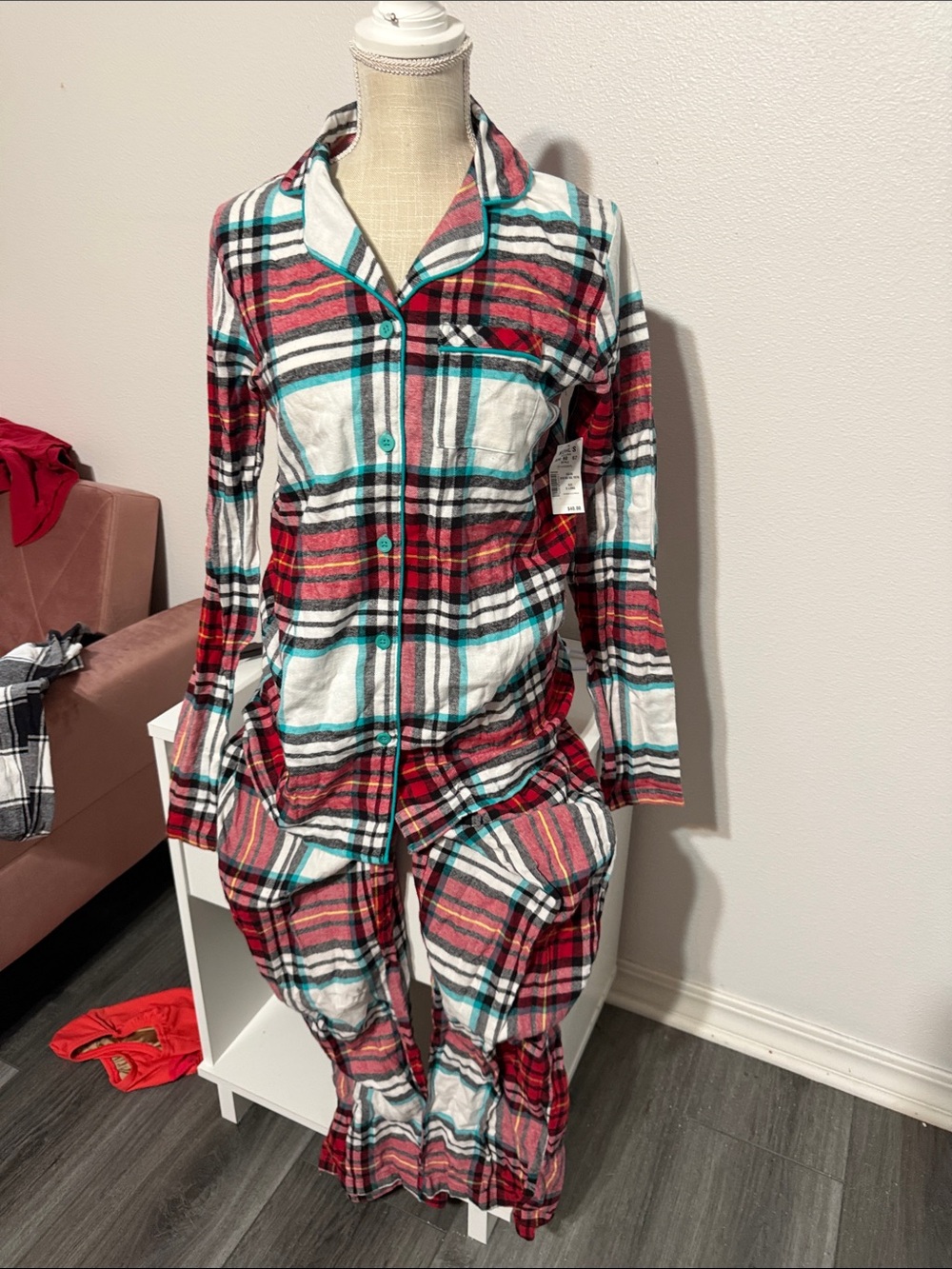 Sonoma Red White and Teal Plaid Girls Pajama Set new with tags